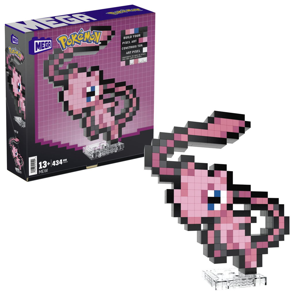 MEGA Pokemon Mew 434 Piece Building Set with 1 Pixelated Retro Action Figure