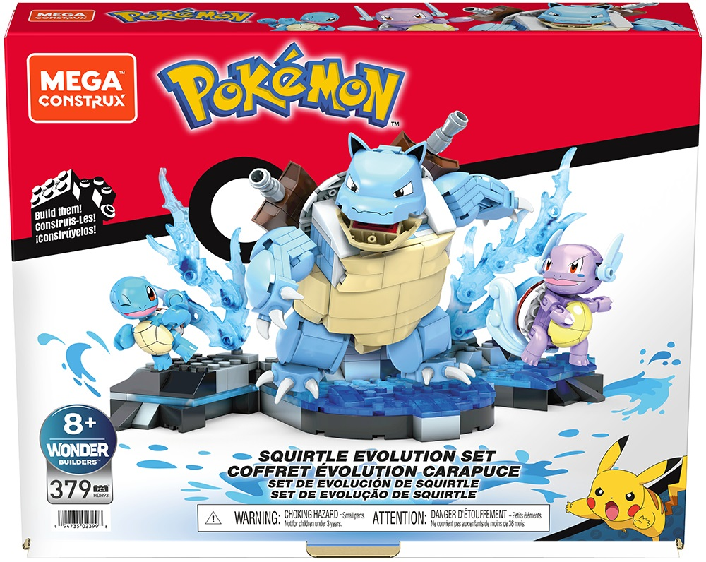 MEGA Pokémon, Squirtle Evolution Set with 379 Pieces, 3 Characters, Wartortle and Blastoise