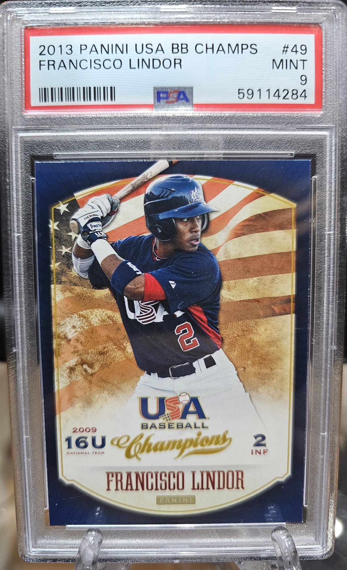 Francisco Lindor 2013 Panini USA BB Champs PSA 9